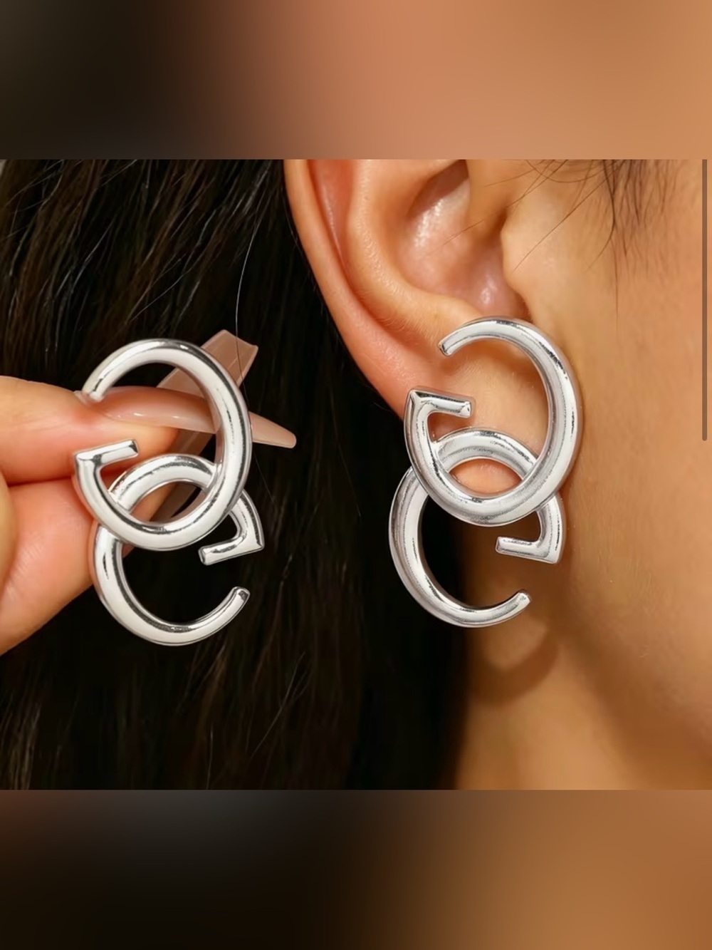 Modern Interlocking Silver Hoop Earrings - Women's Jewelry